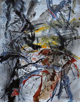 Abstrakte Komposition "Alle Wege führen nach Brüssel" von Cornelius Richter, 2014, Acryl Gouache auf Büttenpapier